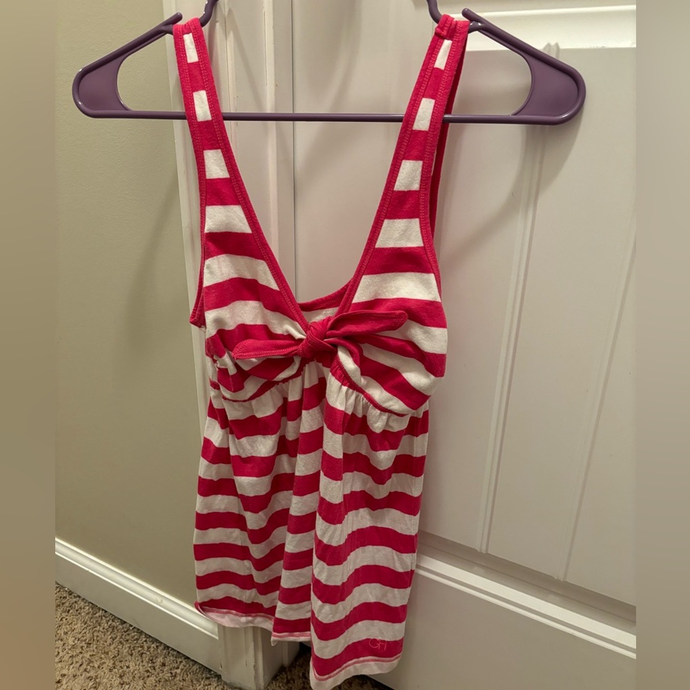 Pink and White Striped Tank Top with Bow